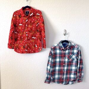 Boys Holiday shirts medium  8/10. Reindeer Plaid red green white Tommy Hilfiger